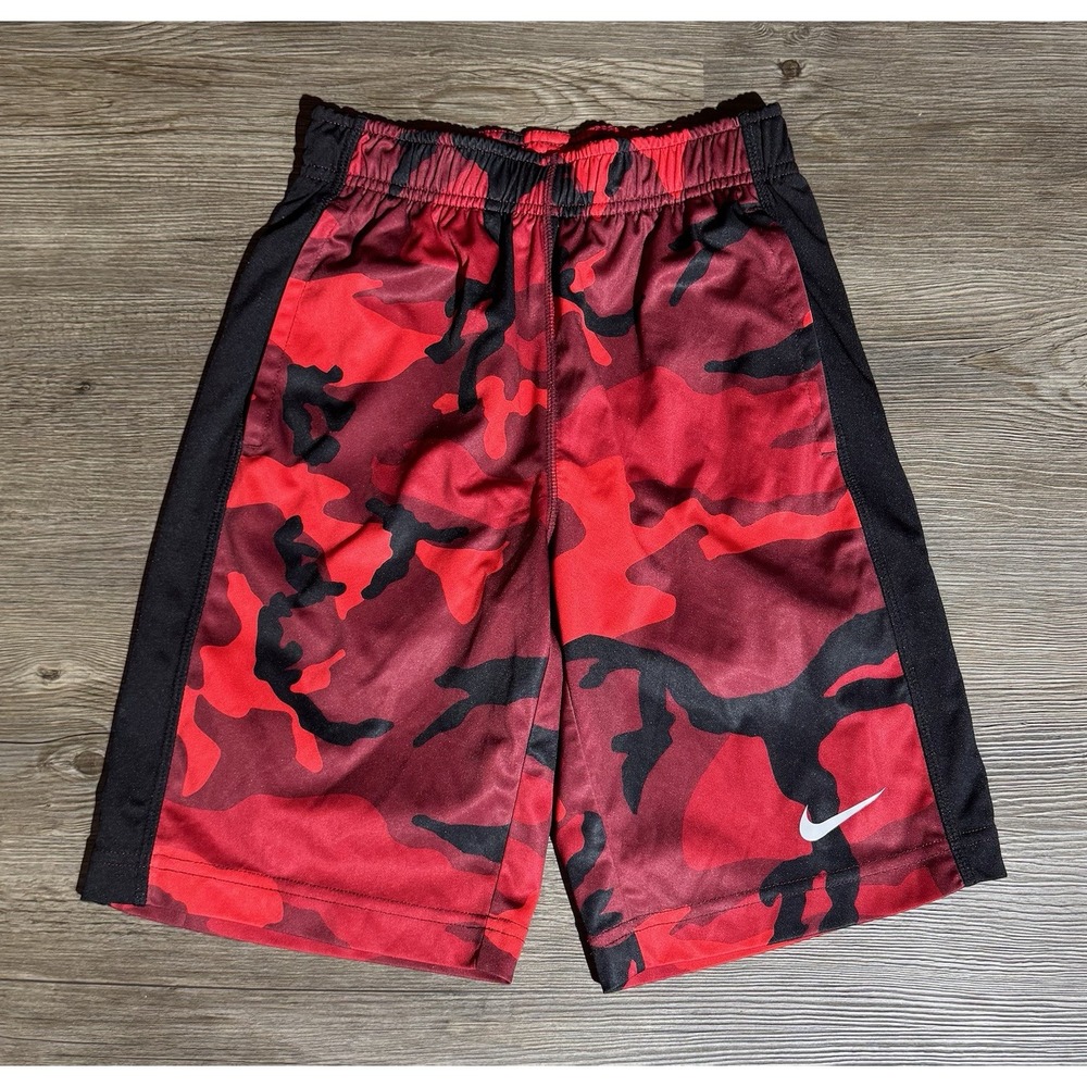 Nike Dri-FIT Youth Boys Small Red Black Camo Basketball Shorts
